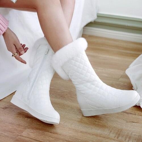 New Popular Women Snow Boots Faux Fur Increased Heels Warm Fur Inside Solid Winter Boots Female Shoes Woman 34-41