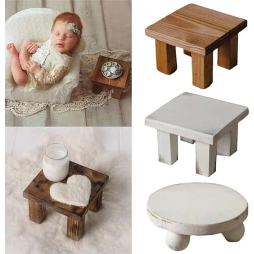 Newborn Photography Props Tea Desk Handmade Wooden Baby Small Coffee Table Infant Foto Fotografia Posing Accessories