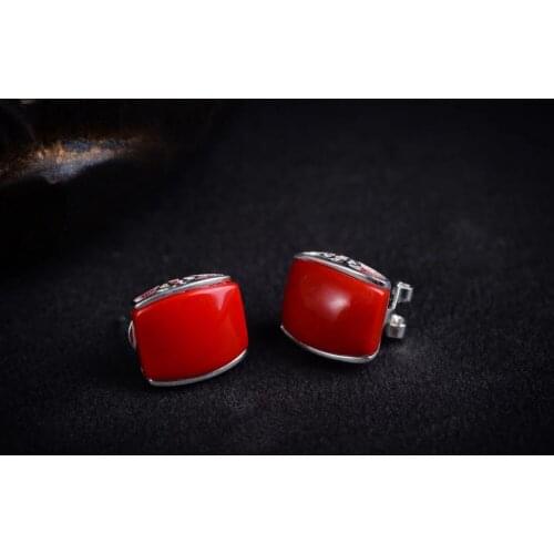 Luxury Girls Sterling Earrings Green Trendy Elegant Round Quartzite gem RED BLUE Stud EARRING for women jewelry