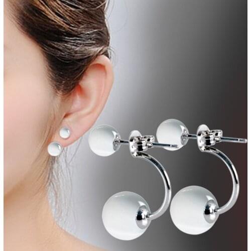 Utimtree Elegant Double Stone Ball 925 sterling silver Earrings for Women Wedding Party Jewelry Cat Eye Stone Stud Earrings