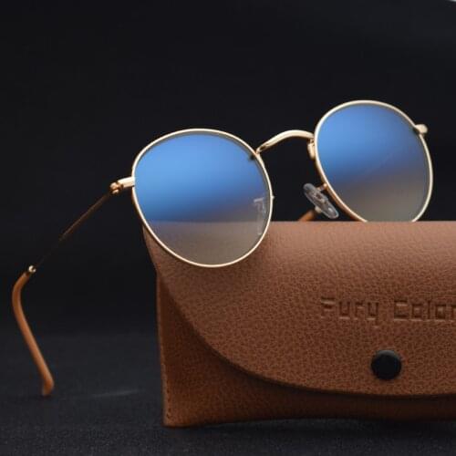 Glass lens Small Round Sunglasses womens mens Metal Frame Sunglasses Men Women Luxury ladies retro driving sun glasses gafas