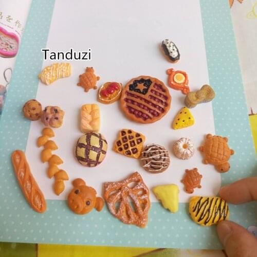 Tanduzi 23PCS Kawaii Resin Bread Fake Cake Miniature Butter Breads Dollhouse Hair Bow Center Phone Deco DIY Cabochon Food