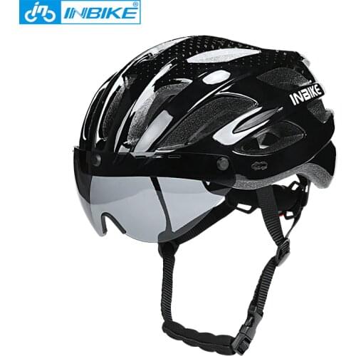 INBIKE Bicycle Helmets Men Women MTB Road Bike Helmet Ultralight Integrally-mold Cycling Helmet With Glasses Riding Safely Cap