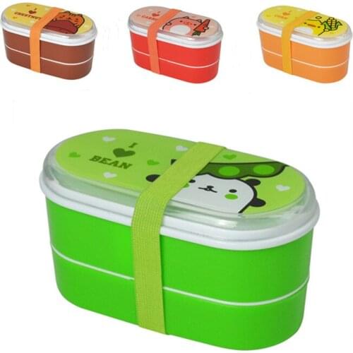 High Quality Cartoon Healthy Plastic Lunch Box 600ml Bento Boxes Food Container Dinnerware Lunchbox Cutlery