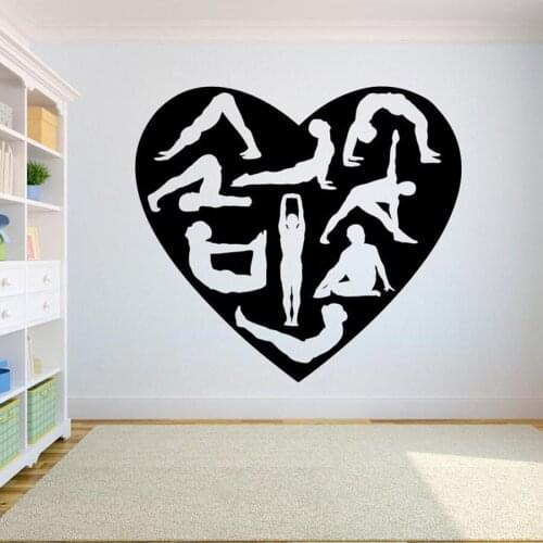 Yoga Heart Wall Decal Bedroom Gym Yoga Room Love Yoga Art Vinyl Wall Sticker Interior Design Decor Bodybuilding Girl Decals S383