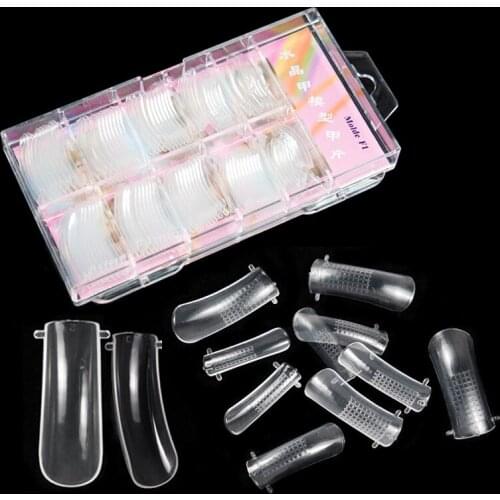100 Pcs/set Water Pipe Type Extension with Scale Practice Nail Piece Boxed Transparent Arc Wearing Fake Nails Nail Practice Tool