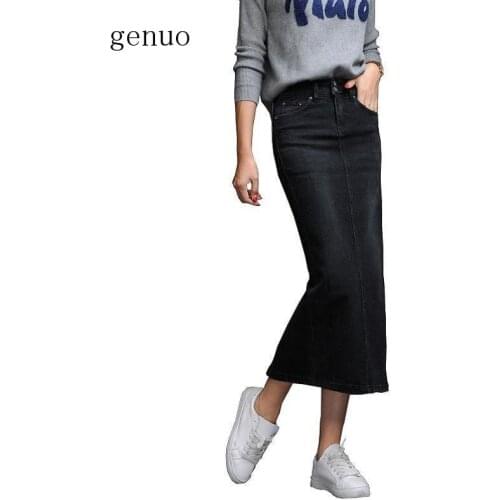 2020 Denim Skirt Fashion Jeans Skirt Split Women Skirt High Waist Long Skirt Washed Black Blue Woman Clothes Femme