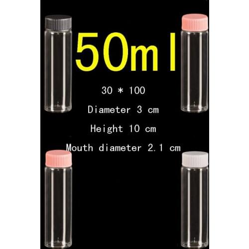 50ml(30*100*21mm) 50pcs plastic lid sealed glass bottle for candy ,dispensing incense 50ml glass Wishing bottle drift bottle