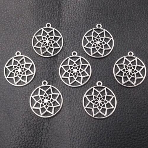 8pcs/lot Silver Plated Flower of Life Charm Metal Pendants Necklaces Bracelets DIY Charms for Jewelry Making Accessories 37*31mm
