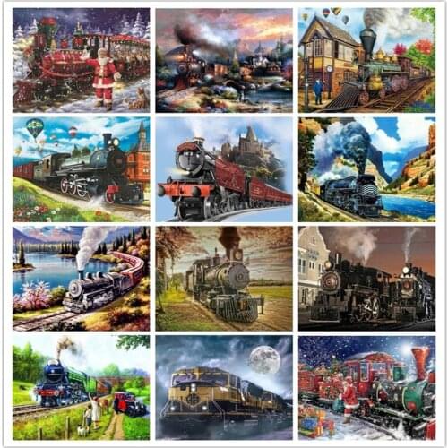 Diy diamond painting landscape train Home Decoration Diamond Embroidery Full square Mosaic Decoration Needlework Christmas Gift