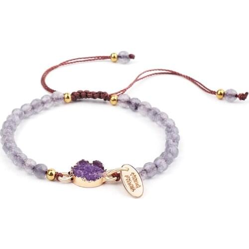 4MM Purple Stone Beaded Bracelet For Women Erkek Bileklik Gift Ethnic Handmade Crystal Bracelet Tibetan Bangles Jewelry
