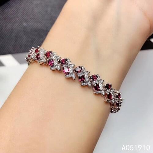 KJJEAXCMY boutique jewelry 925 sterling silver inlaid Natural Garnet ladies bracelet support detection luxurious