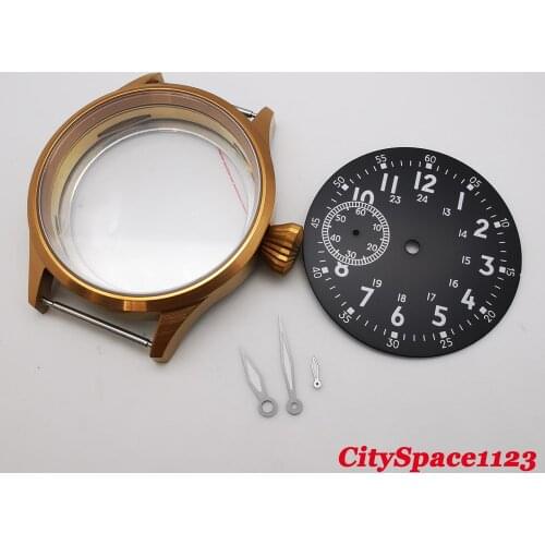Corgeut 43mm Sapphire Brass Coated waterproof watch case sterile dial hands fit ETA 6497 st36 hand winding movement