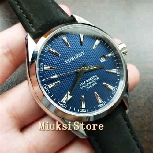 Corgeut 41mm sapphire crystal luminous leather strap Seagull automatic movement mens top fashion mechanical watche