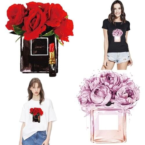 Flower rose perfume stickers Iron on transfer for clothing fashion iron on vinyl transfer applique patches on clothes women diy