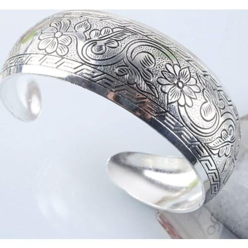 Flowers and Plants Carving Antique Silver color Tibetan Bracelets Women Cuff Bracelets&Bangles Adjustable Charm Jewelry PZ170