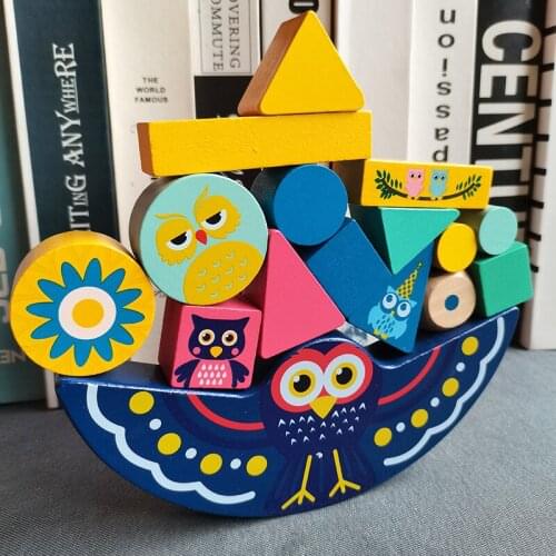 Wooden balance building blocks Children Montessori Owl Board Games Educational Stacking High Wood Toy Boys