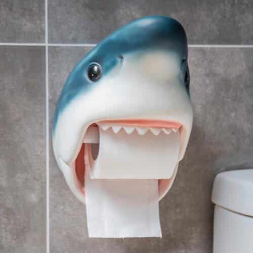 Nordic Tissue Holder Cartoon Shark Dolphin Resin Roll Holders Paper Towel Toilet Bathroom Wall-mounted Free Punch Home Decor