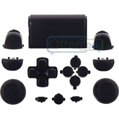 Solid Black Full Set Buttons Thumbsticks Repair for PS4 Controller JDM-010 JDM-020