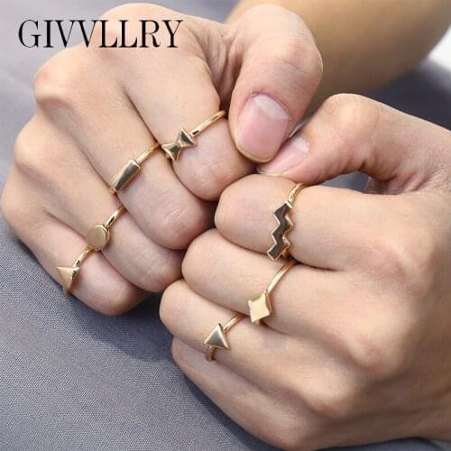 GIVVLLRY 7 pcs/set Vintage Geometric Rings Set for Women Minimalist Creative Gold Silver Color Knuckle Party Midi Rings Jewelry