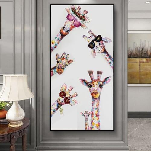 Graffiti Art Canvas Painting Funny Giraffe Family Wall Posters and Prints Animals Wall Art Picture for Living Room Home Decor