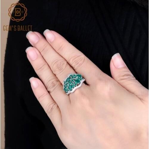 Gems Ballet 4.77Ct Natural Green Agate Rings 925 Sterling Silver Gemstone Art Deco Vintage Ring For Women Fine Jewelry