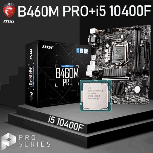 LGA 1200 Placa-mãe MSI B460M PRO+ Intel i5 10400F CPU Set DDR4 64GB M.2 PCI-E 3.0 Micro ATX Desktop Motherboard Combo Intel B460