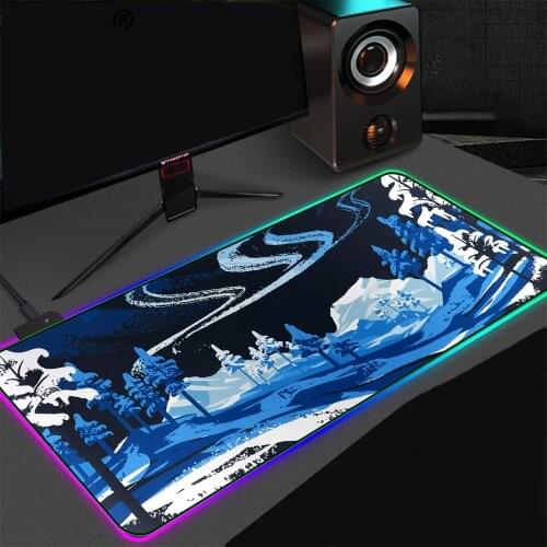 Landscape Snow Forest Blue Rgb Anime Mouse Pad Computer PC Gaming Accessories LED Backlight USB Gamer Keyboard Mat Gaming Desk
