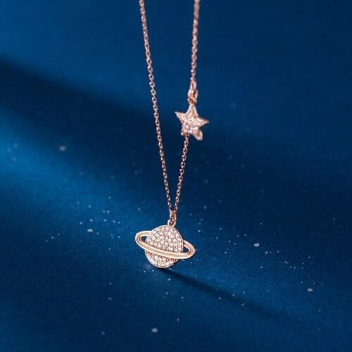 Trendy 925 Sterling Silver Shining Star Necklaces For Women Universe Planet Clavicle Chain Necklaces For Girl Gift Fine Jewelry