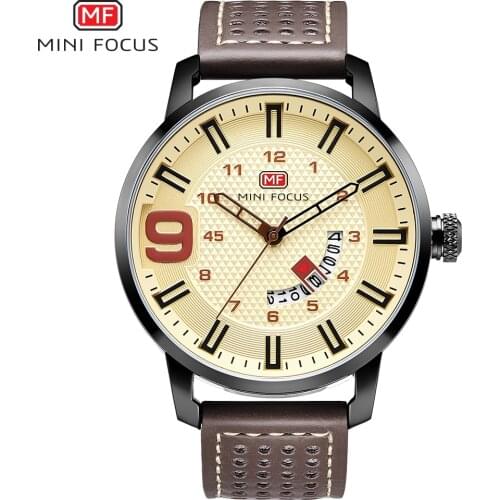 MINI FOCUS Mens Watches Genuine Leather Waterproof Sports Wrist Watch Fashion Calendar Quartz Military Watches Relogio Masculino