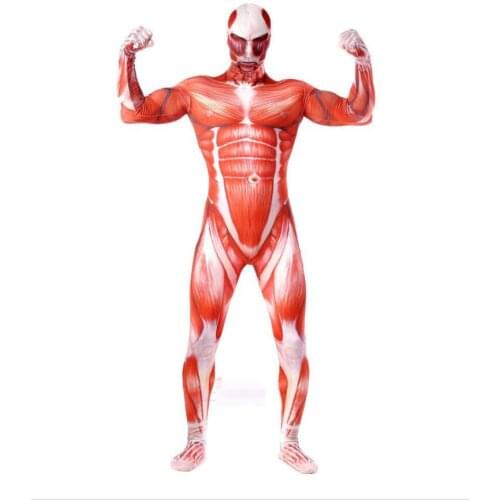 Attack On Titan Men Cosplay Costumes Titans Muscle Muscular Suit Bodysuit Bertolt Hoover Lycra Flesh Zentai Halloween Costume