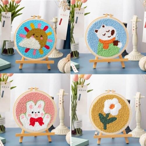 1 Set Cartoon Animal Punch Needle Embroidery Kit For Beginners Soft Yarn Wool Handmade Cross Stitch DIY Craft Home Decoration