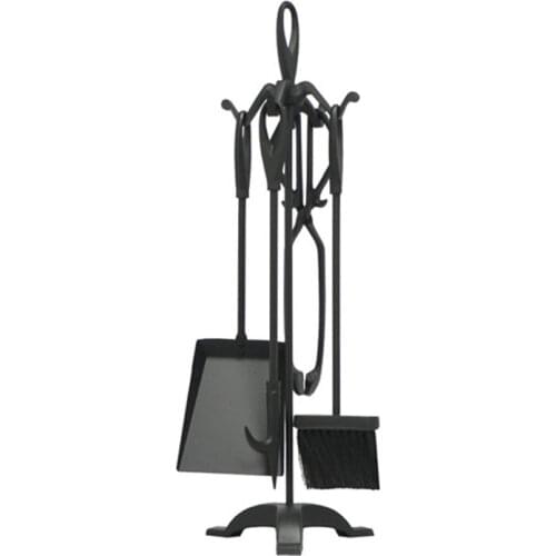 4 Piece Fireplace Tools Set with Shovel Tongs Poker Brush Stand Black Fireplace Accessories Tools