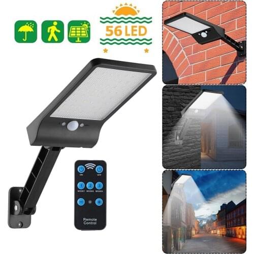 56 Leds Solar Powered Wall Light Remote Control Street Lights Waterproof Motion Sensor Night Lamp For Pathway Garden Lighting