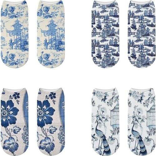 New Fashion Soft Cotton Women Short Socks Novelty Patterns of Chinese ceramics Happy Socks Animal Kawaii Funny Ankle Sock