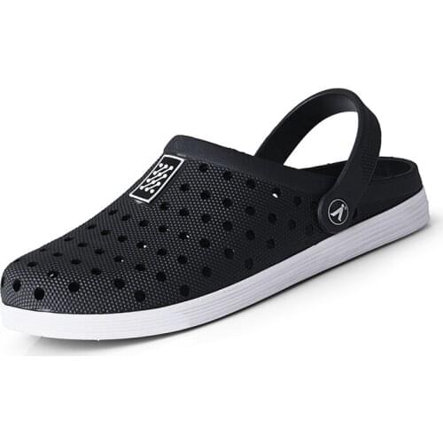Slip on Casual Sandals Men Quick-Drying Breathable Hole Beach Water Shoes Fishing Pool Seaside Aqua Shoes Slippers Plus Size