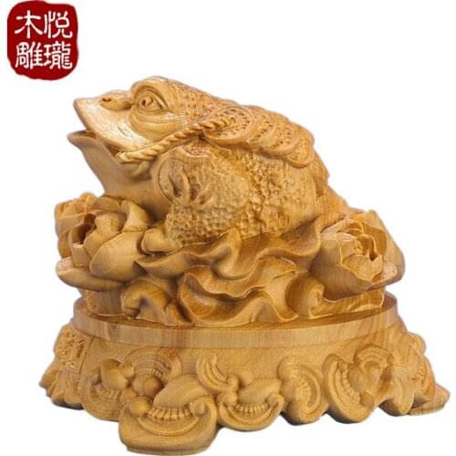 Wood carving toad Feng Shui Lucky Fortune Animal Wood Crafts Gift Home desktop decoration office ornaments (A999)