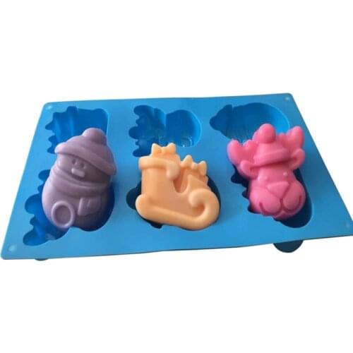 4 Cavity Handmade Silicone Molds For Soap 3D Christmas Deer Stocking Snowman Soap Molds DIY Soap Making Candle Craft Form