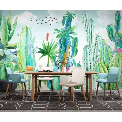 Tropical Cactus Flower Wallpaper Mural 3d Photo Wallpapers Wall Murals Luxury Canvas Waterproof Cacti Floral Contact Paper Rolls