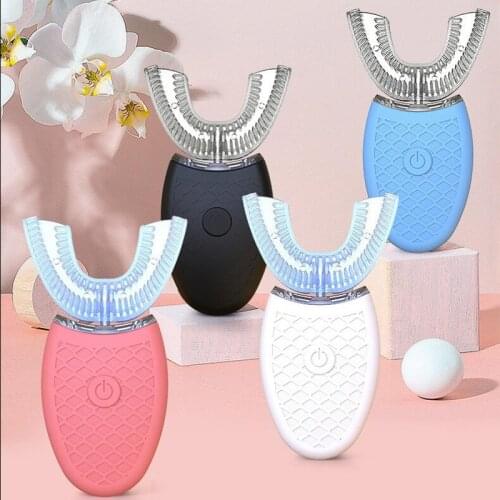 360 Degrees Intelligent Automatic Sonic Electric Toothbrush U Type 4 Modes Tooth Brush USB Charging Tooth Whitening Blue Light
