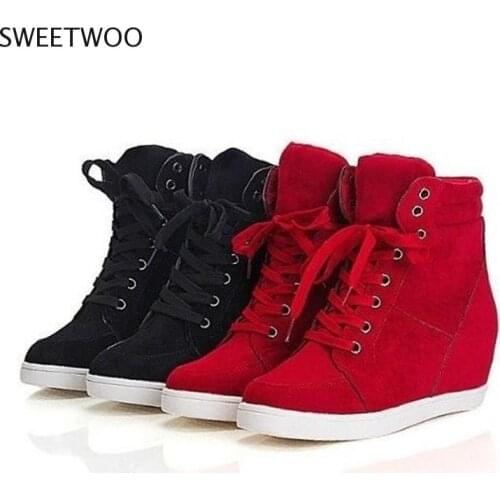 Spring Women Boots Faux Suede Leather Wedge Platform Boots Hidden Heel Shoes High Top Sneaker Casual Shoes for Woman Ankle Boot