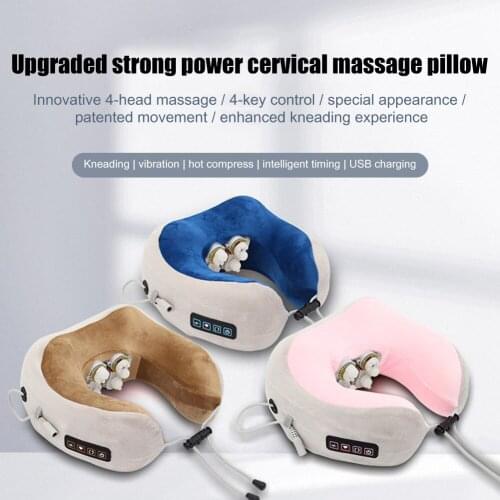 Vibrator U Shaped Pillow Memory Foam Napping Neck Relaxation Pillow Travel Rechargeable Electrical Cervical Spine Massager