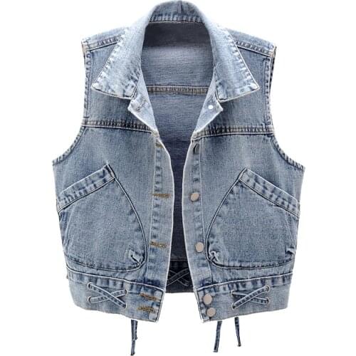 Vintage Plus size Short Denim Vest Women Spring Autumn New Loose Sleeveless Jacket Jeans Vest Women Casual Waistcoat 5XL H112