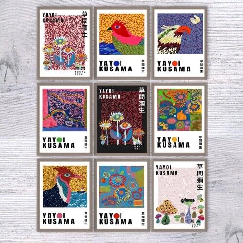 Yayoi Kusama Mushrooms Dots Bird Flower Nordic Posters And Prints Wall Art Canvas Painting Wall Pictures For Living Room Decor