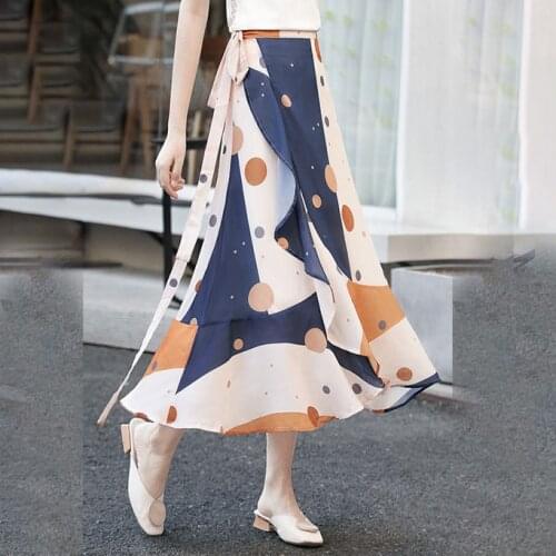 Skirt spring 2021 womens summer thin floral irregular design big swing strap polka dot skirt Ruffles A-LINE COTTON