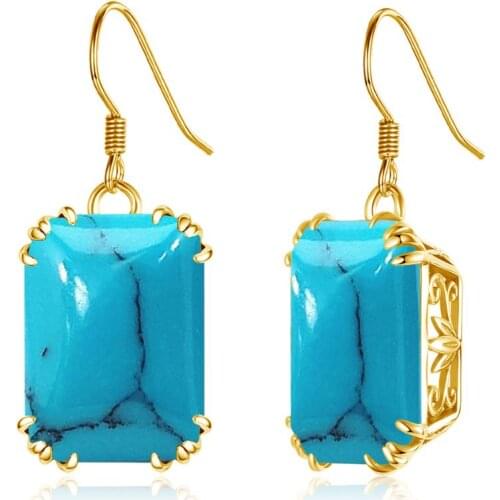 Women Earrings Silver 925 Real 925 Sterling Silver Gold Plated Vintage Earrings Gemstone Turquoise Handmade Fine Jewelry Luxury