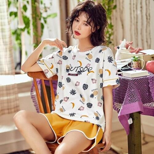 2019 Summer Short sleeve Pajama Set cute Print sleepwear for Women Pajamas short pant Set Nightwear Pijamas