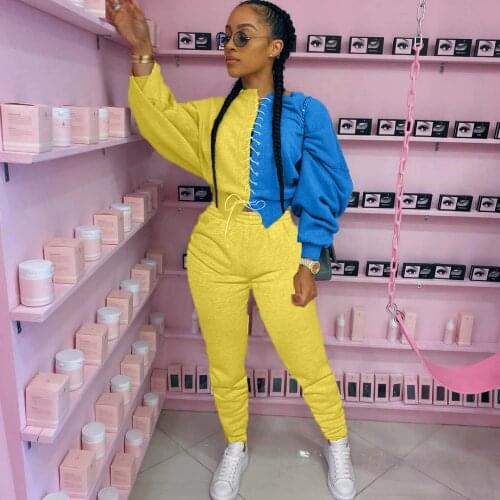 Two Piece Women Set Sport Casual Outfit Fall Clothes for Women Sweatshirt Crop Top Sweatpants Set Women Sweat Suit Set Tracksuit