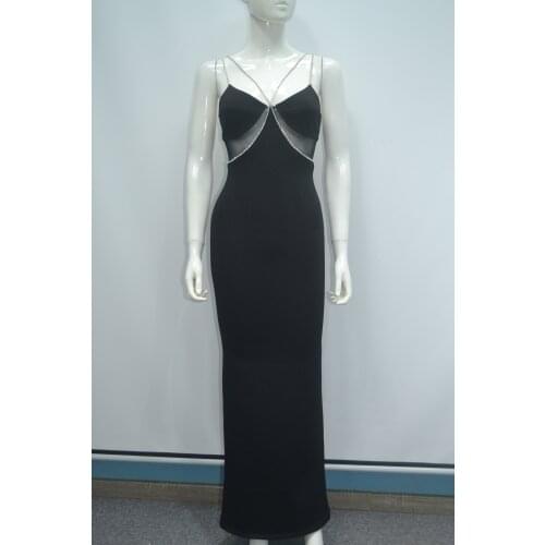 2021 women new summer black straps v neck mesh long maxi bandage dresses party evening dress wholesale dropshipping