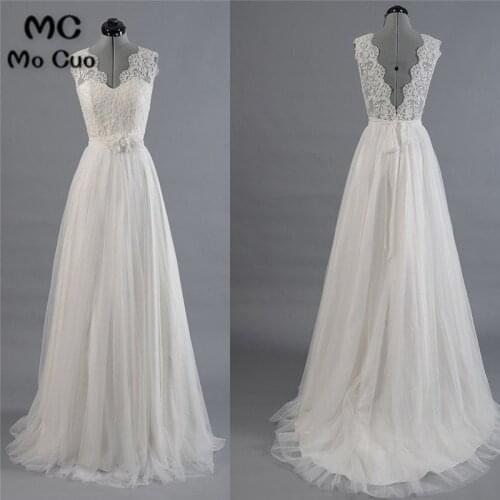 Vintage 2018 Wedding Party Dresses Vestido de noiva V-Back Wedding Dresses Tulle Appliqued Lace robe de soiree Bridal Gowns